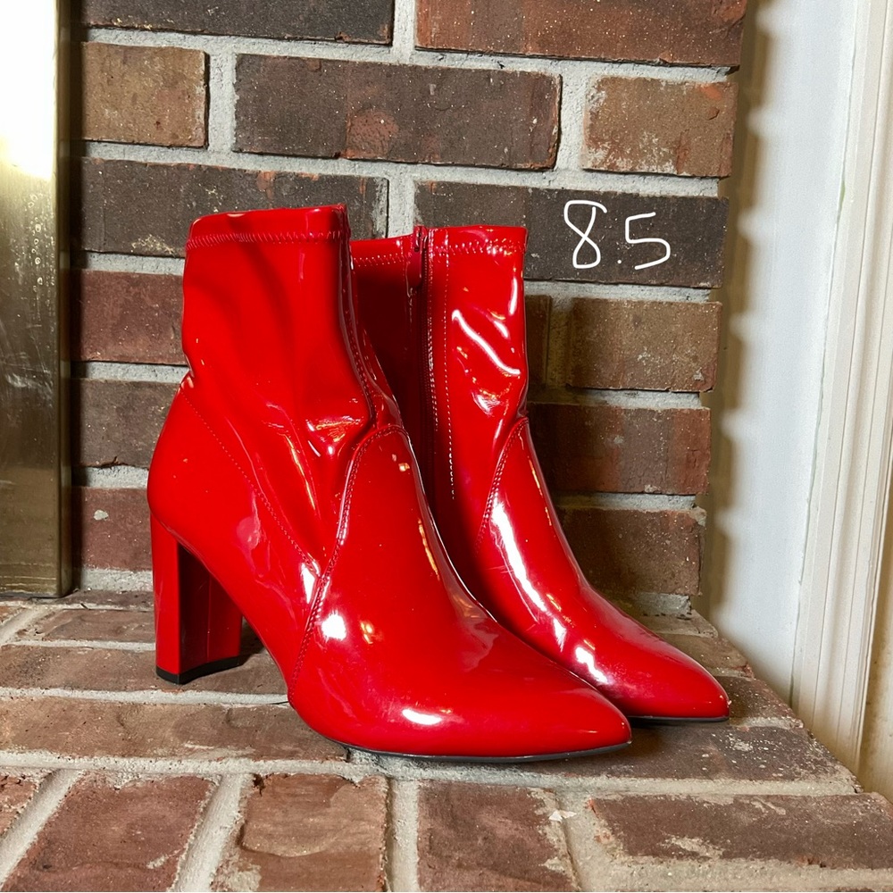 Dream Pairs Red Patent Pointed-Toe Ankle Boots